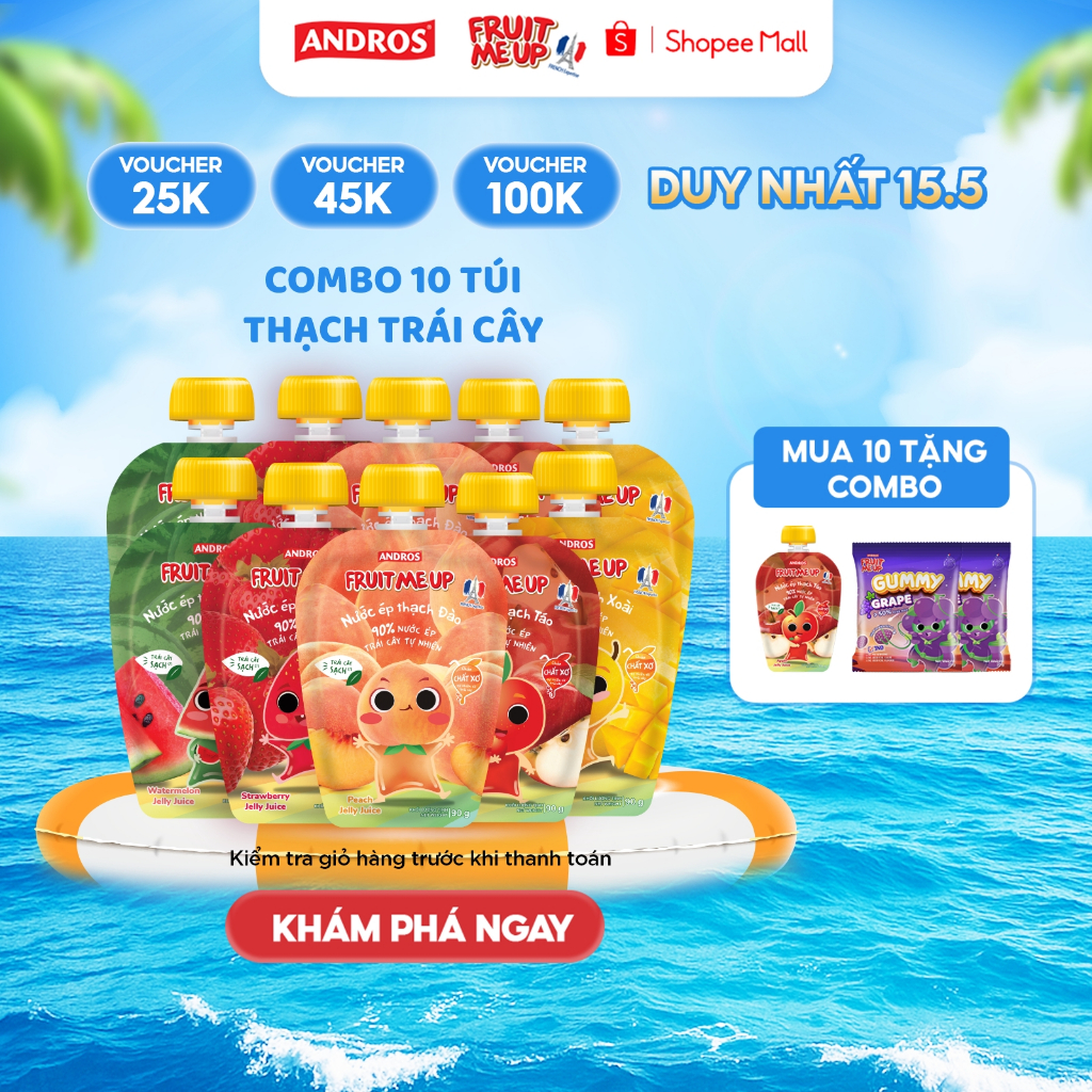 Ảnh Combo 10 Túi Thạch Trái Cây - 90% Nước Ép Trái Cây Thật - ANDROS FRUIT ME UP - 90g x 10 1