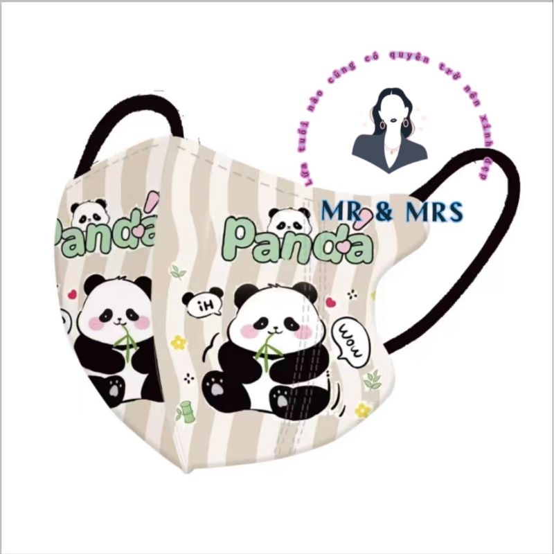 (Set 10C/60c) Khẩu Trang Hoạt Hình Gấu PanDa Cho Bé 4-12T