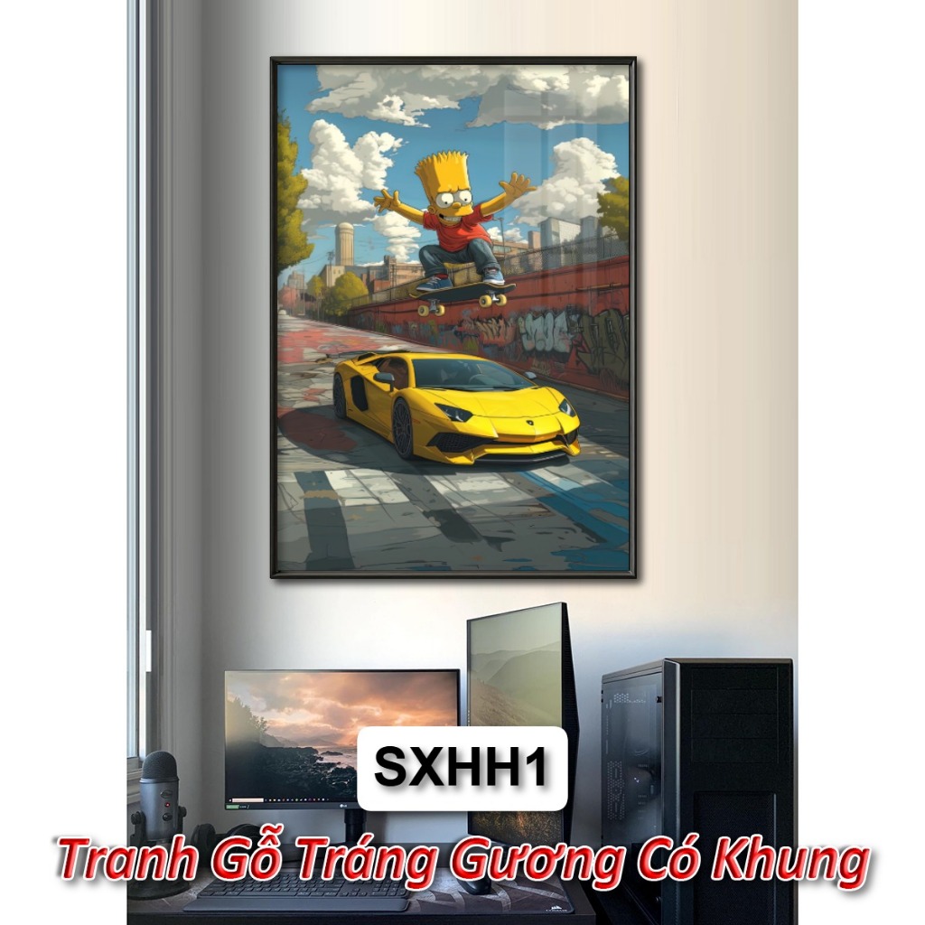 Tranh Treo Tường Siêu Xe Phong Cách Hoạt Hình - Tranh Tráng Gương Có Khung Siêu Xe Đầy Nghệ Thuật - Decor Phòng Gaming