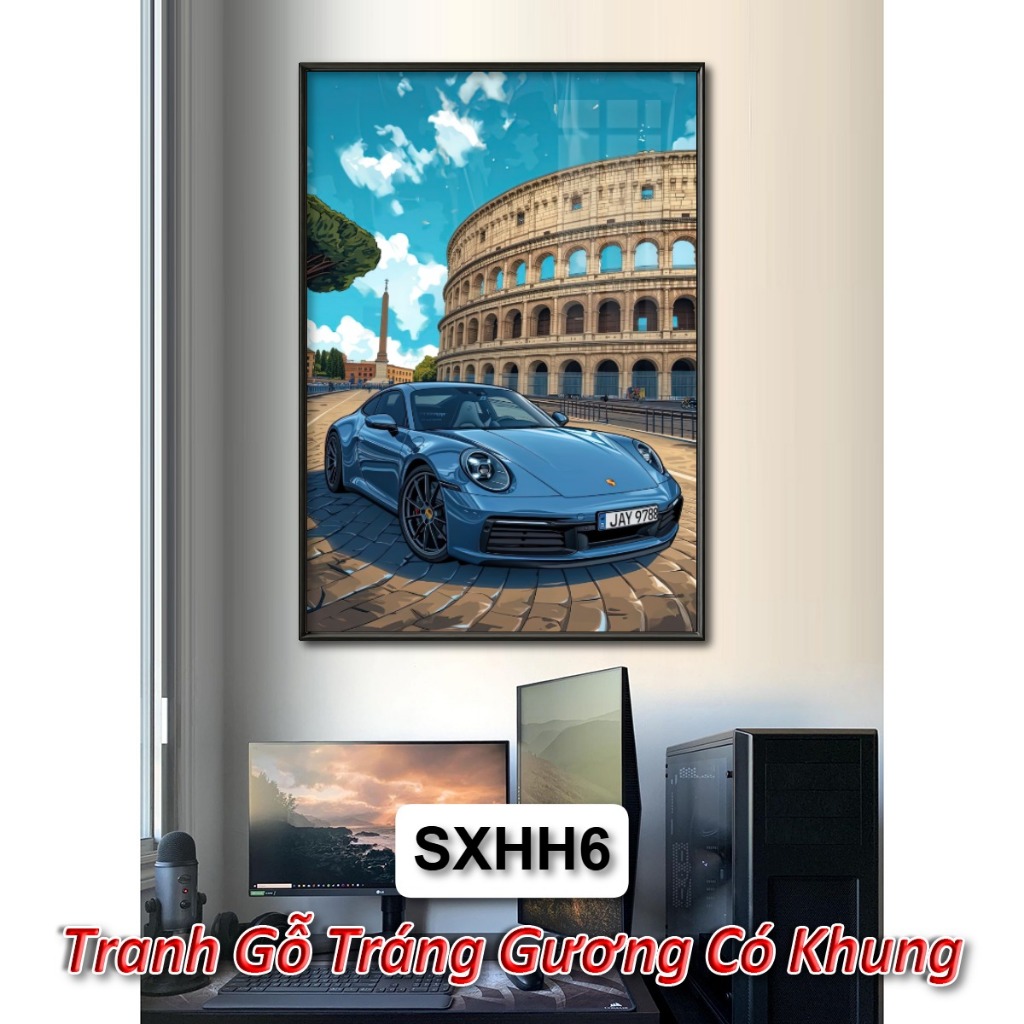 Tranh Treo Tường Siêu Xe Phong Cách Hoạt Hình - Tranh Tráng Gương Có Khung Siêu Xe Đầy Nghệ Thuật - Decor Phòng Gaming