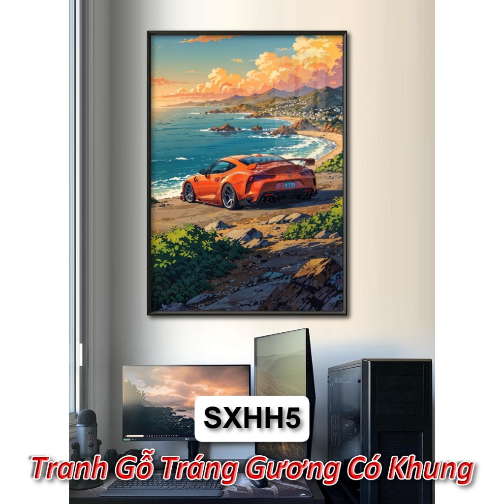Tranh Treo Tường Siêu Xe Phong Cách Hoạt Hình - Tranh Tráng Gương Có Khung Siêu Xe Đầy Nghệ Thuật - Decor Phòng Gaming