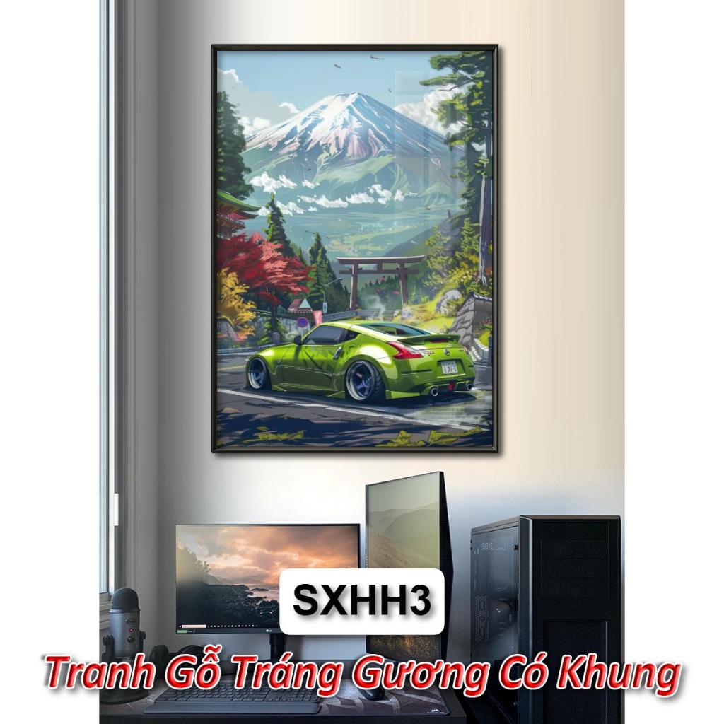 Tranh Treo Tường Siêu Xe Phong Cách Hoạt Hình - Tranh Tráng Gương Có Khung Siêu Xe Đầy Nghệ Thuật - Decor Phòng Gaming