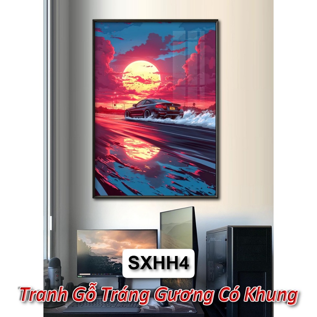 Tranh Treo Tường Siêu Xe Phong Cách Hoạt Hình - Tranh Tráng Gương Có Khung Siêu Xe Đầy Nghệ Thuật - Decor Phòng Gaming