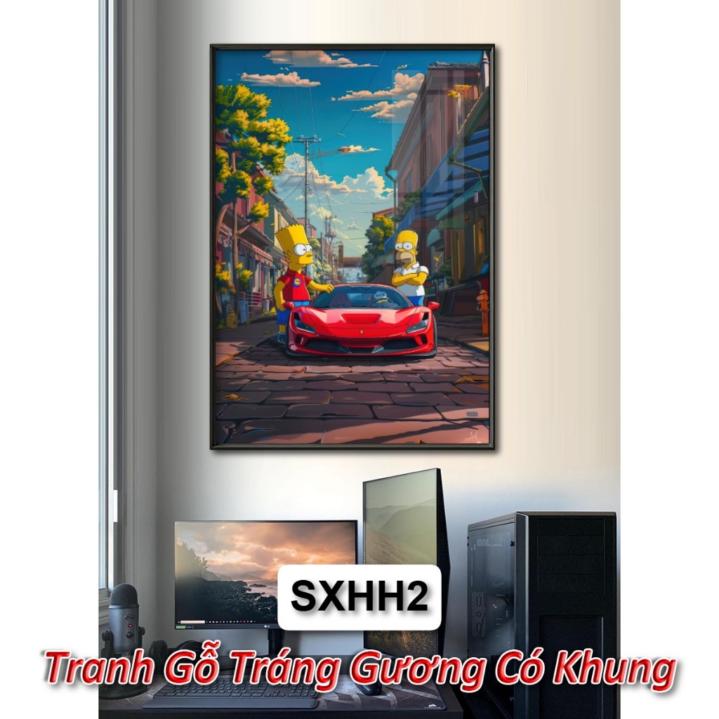Tranh Treo Tường Siêu Xe Phong Cách Hoạt Hình - Tranh Tráng Gương Có Khung Siêu Xe Đầy Nghệ Thuật - Decor Phòng Gaming