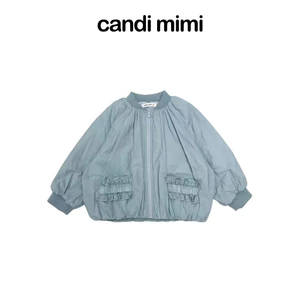 CANDI MIMI Áo khoác xanh nhạt kéo khoá túi cách điệu - Phong cách Hàn Quốc