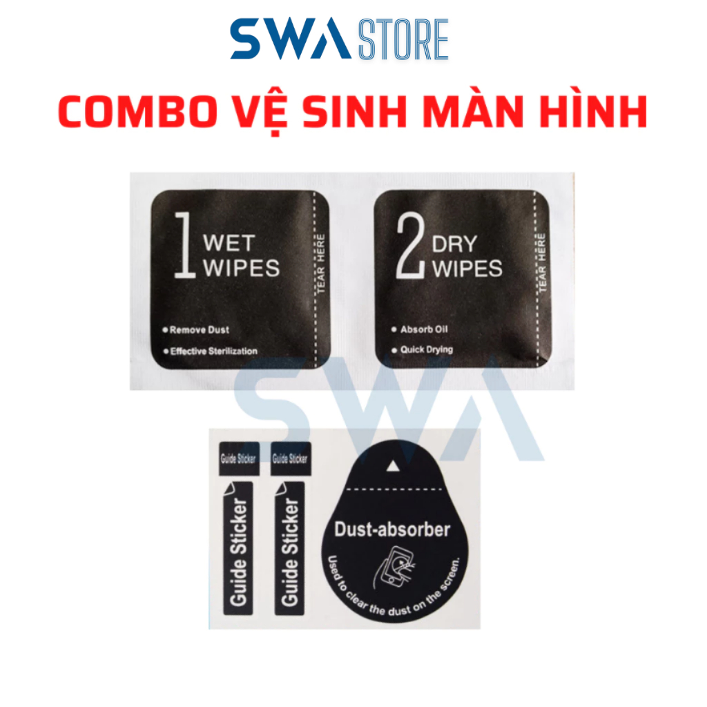 Combo Giấy khô ướt và decal hút bụi vệ sinh màn hình điện thoại, máy tính bảng, đồng hồ thông minh