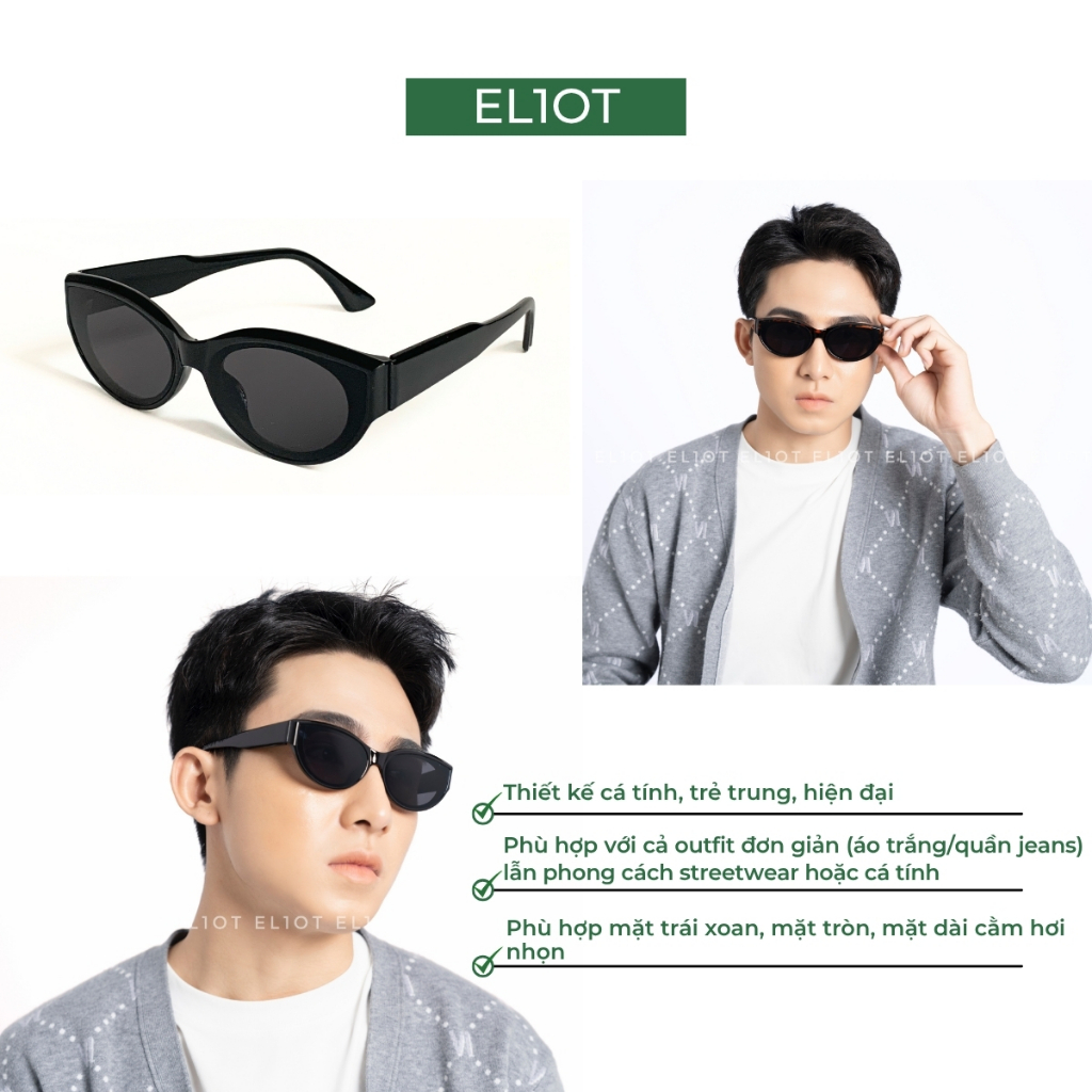 Kính râm mắt mèo ELIOT EYEWEAR tròng kính chống tia UV400 kiểu dáng thời trang phù hợp với cả nam và nữ 13016