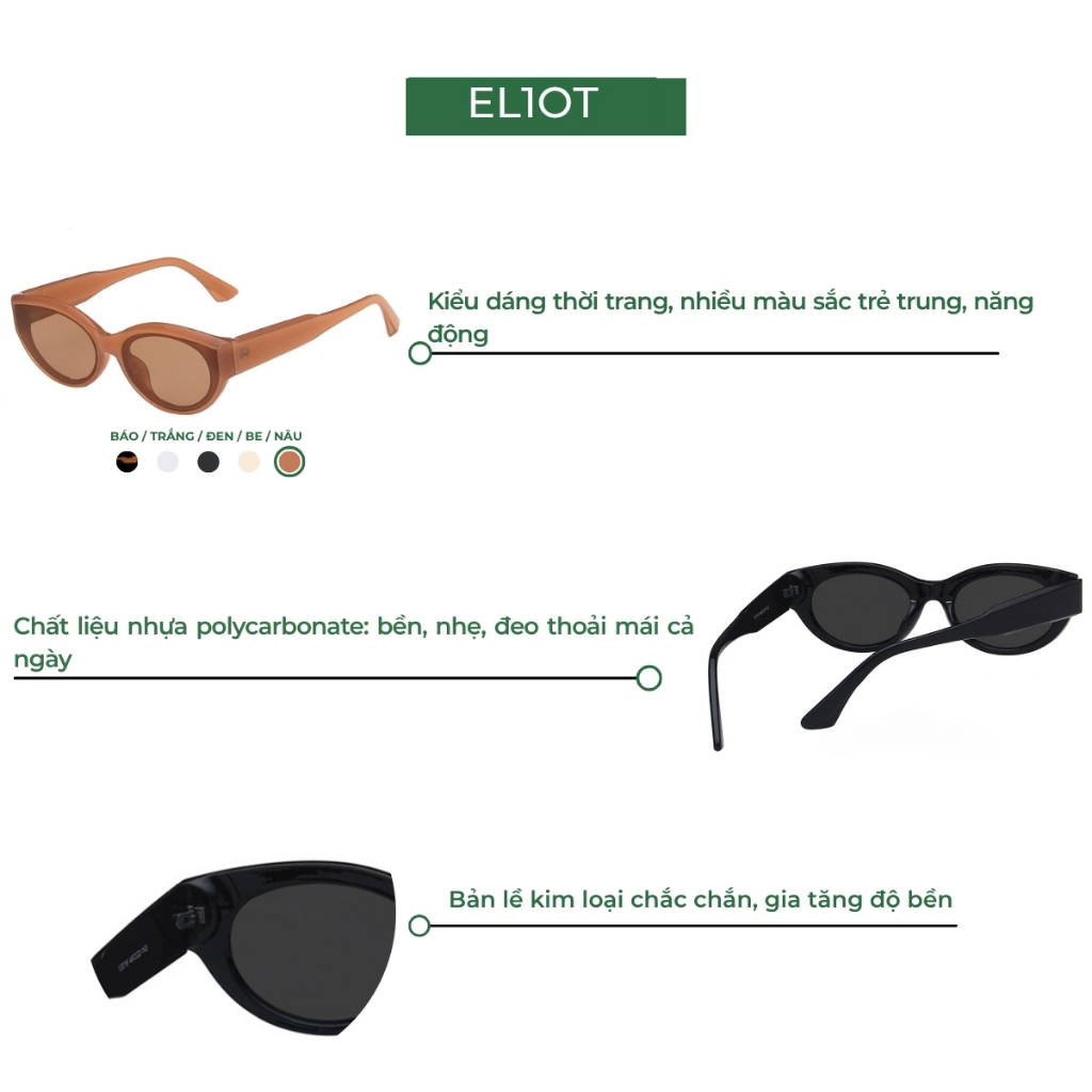 Kính râm mắt mèo ELIOT EYEWEAR tròng kính chống tia UV400 kiểu dáng thời trang phù hợp với cả nam và nữ 13016