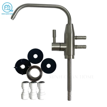 Vòi Cổ Thấp 2 Ống Mạ Inox 304 Dùng Cho Máy Lọc Nước Điện Giải Ion Kiềm - Vòi Xả Và Cấp Nước