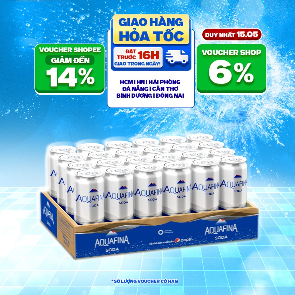 Ảnh Thùng 24 Lon Nước Uống Có Gaz Aquafina Soda (320ml/lon) 1