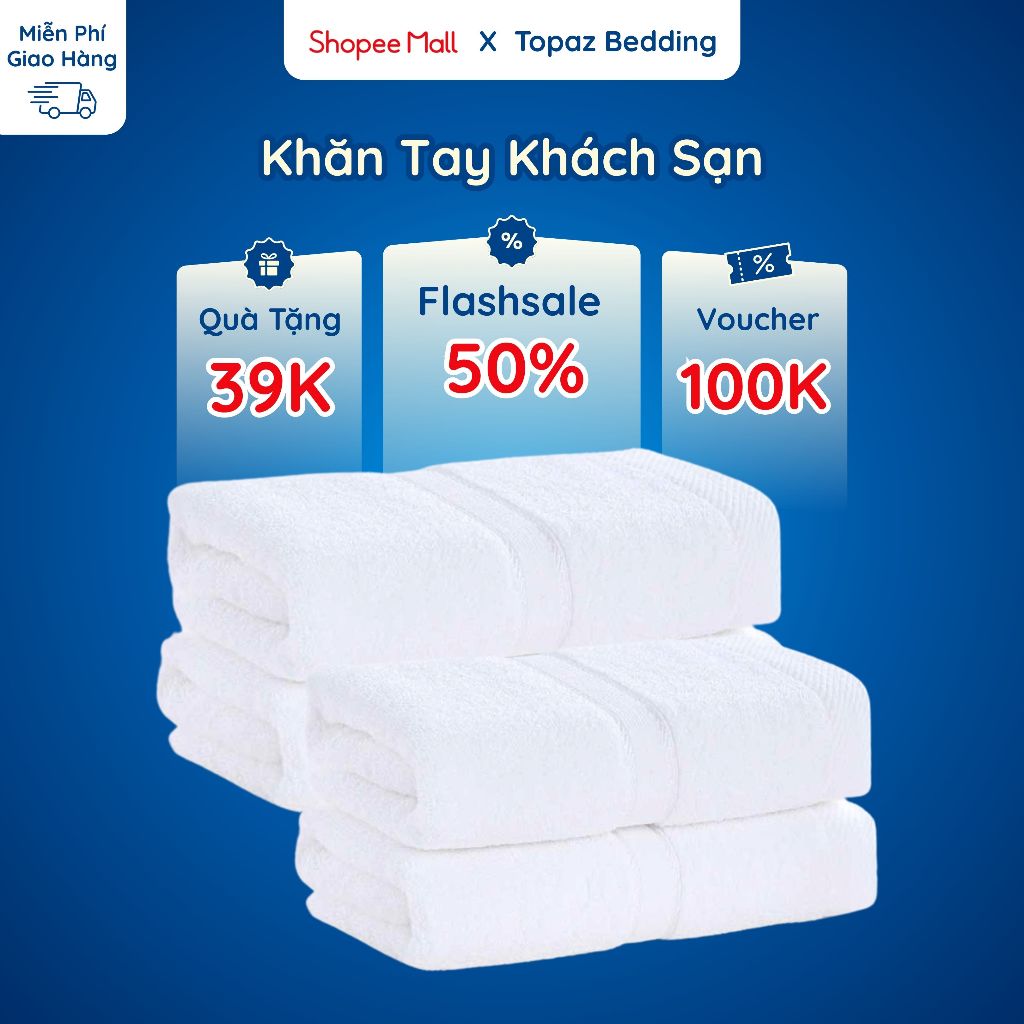 Khăn tay khách sạn TOPAZ kích cỡ 34 x 34 cm 60g vải cotton thấm hút tốt chuyên dùng cho khách sạn 5*