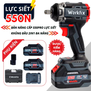 Máy Siết Bulong Workfix WF-B550PRO Đầu 2 Trong 1 Lực Siết 550Nm Mở Vặn Ốc Xe Tải, Ô Tô, Xe Máy.