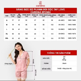 5PCN04 Bộ pijama nữ CARDINA đùi cộc tay chất lụa trơn in chữ họa tiết LOVE dáng basic 5PCN04