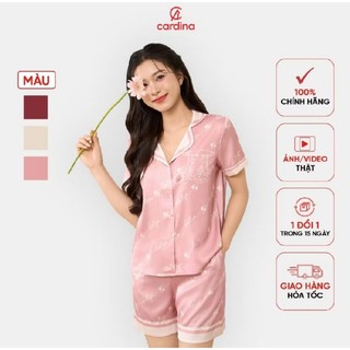 5PCN04 Bộ pijama nữ CARDINA đùi cộc tay chất lụa trơn in chữ họa tiết LOVE dáng basic 5PCN04