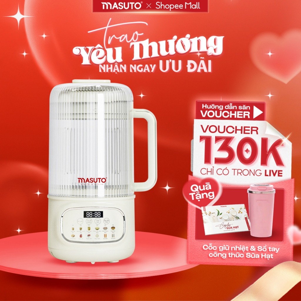 Ảnh Máy làm sữa hạt thủy tinh Masuto MSPLUS, dung tích 1,2L chống dính, 12 chế độ nấu thông minh 1