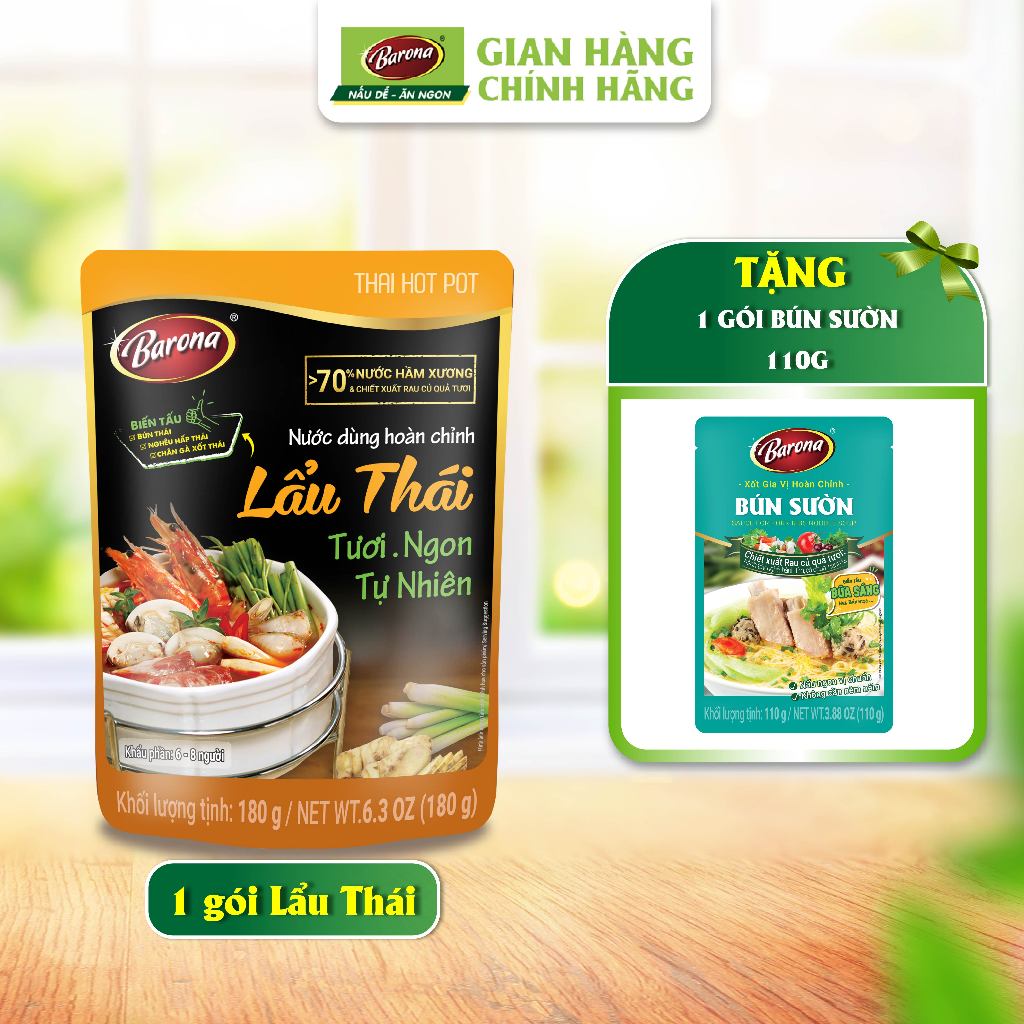 Ảnh Nước Dùng Lẩu Thái Barona 180g tươi ngon chuẩn vị không cần nêm nếm [Tặng 1 Gói Bún Sườn 110g, HSD: 12/2025] 1