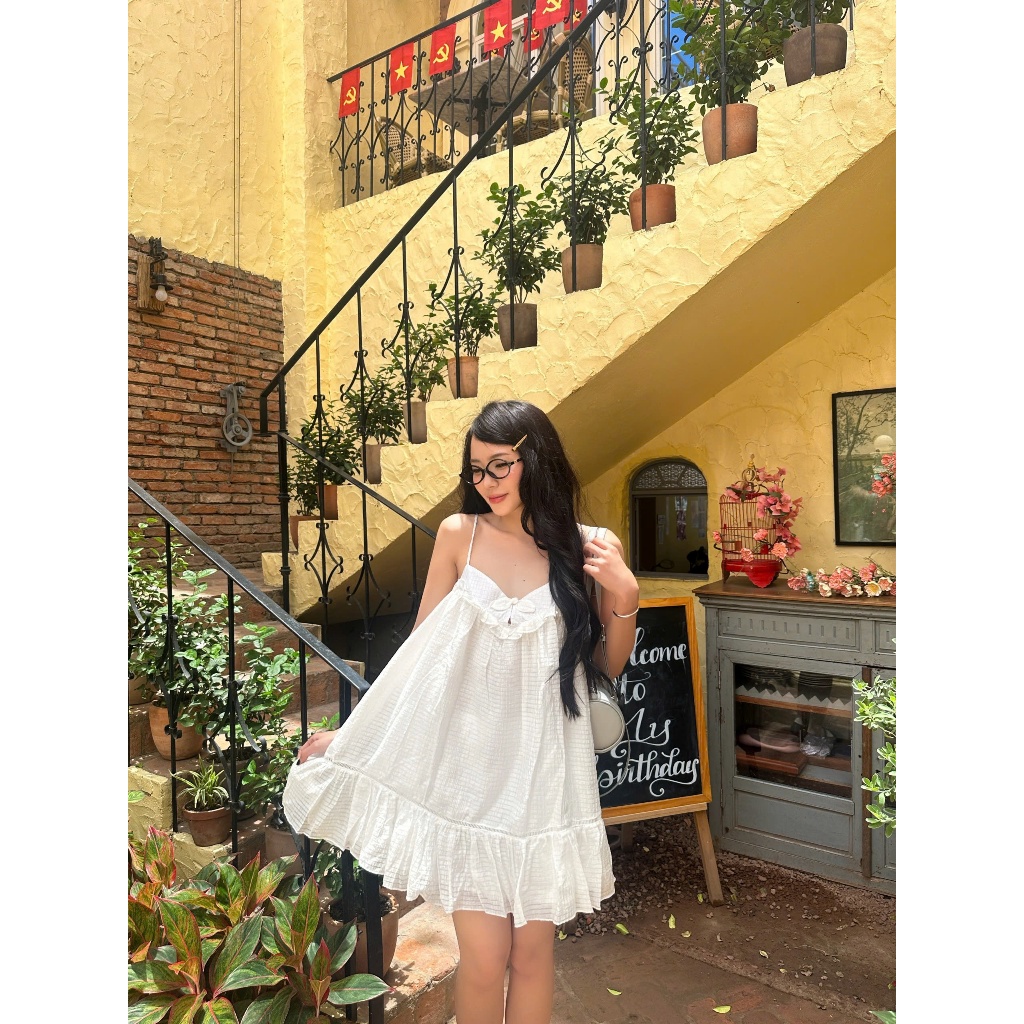 Váy Nữ Hai Dây Buộc Nơ Hoạ Tiết Caro ,Đầm Hai Dây Form Xoè Mùa Hè Đi Biển | QUICY DRESS | SECODEE