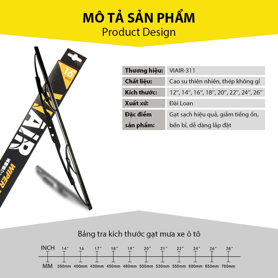 Gạt Mưa Gọng Sắt VIAIR 311 (20 Inch/500 mm)