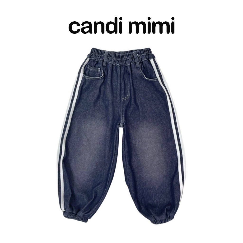 CANDI MIMI Quần denim cotton sọc trắng - Phong cách Hàn Quốc