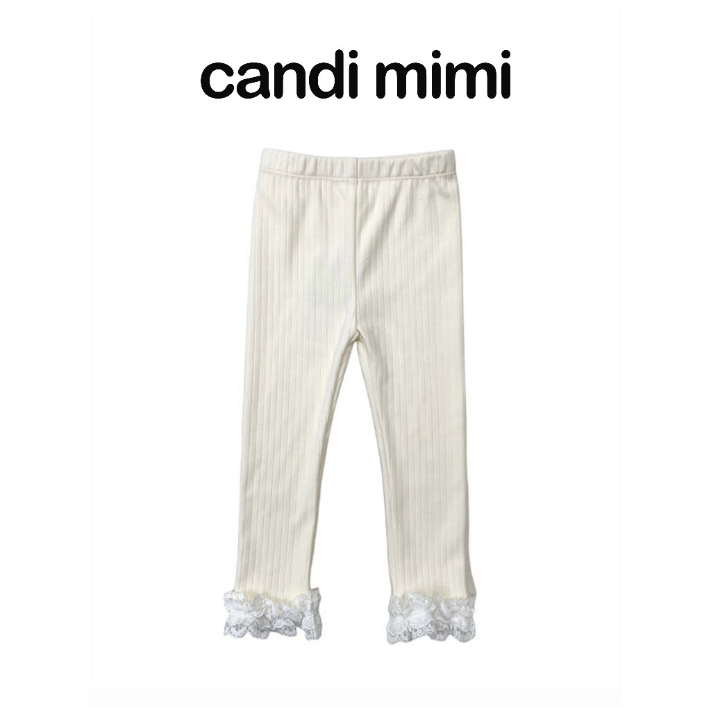 CANDI MIMI Quần legging màu be gấu ren hoa - Phong cách Hàn Quốc
