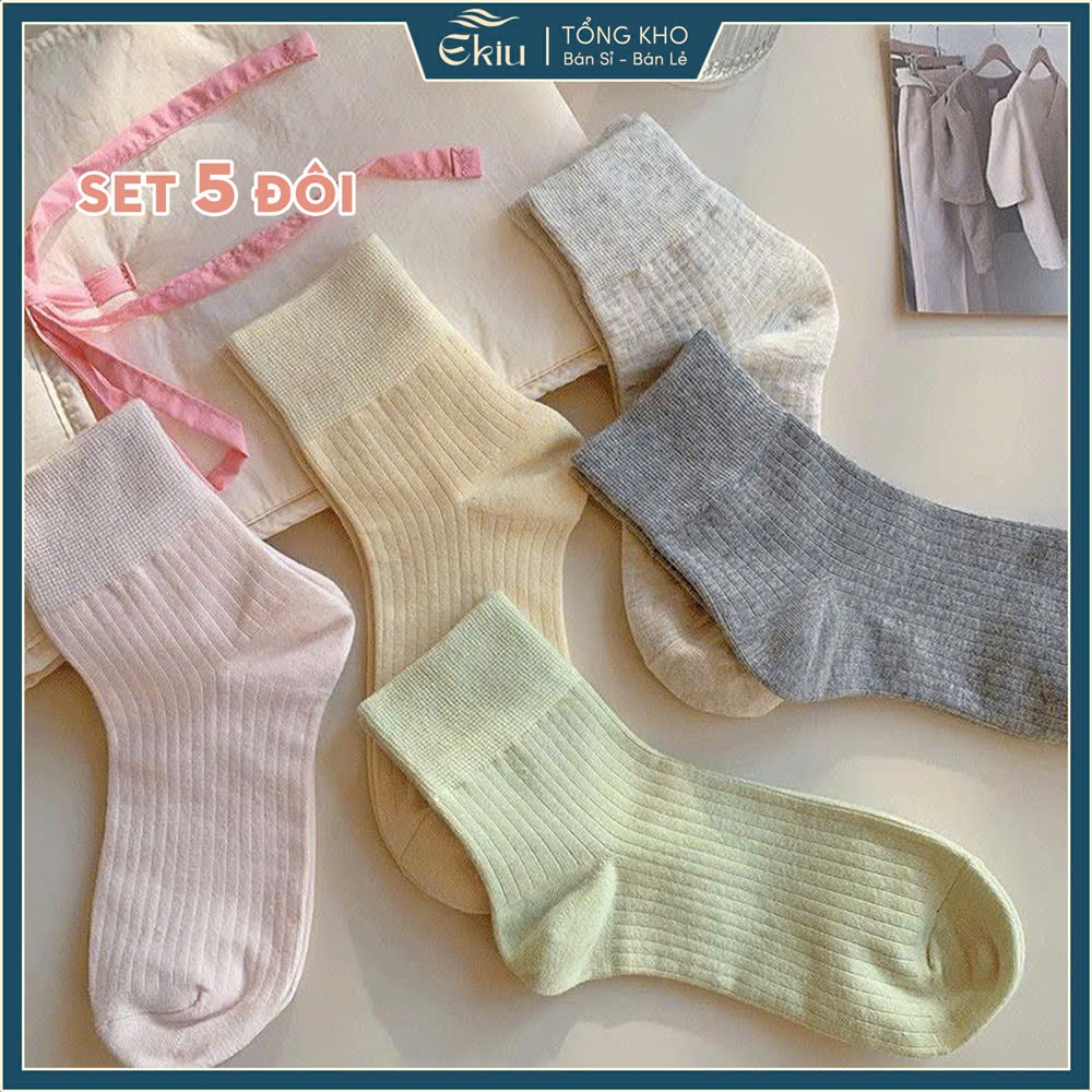 Tất vớ nam nữ cổ lửng 5 tone màu Hàn Quốc dễ phối đồ, chất liệu mềm mại thoáng khí - Ekiu Shop