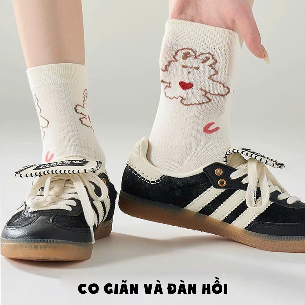 Tất vớ nữ be nhạt cổ lửng họa tiết dễ thương đáng yêu, chất liệu mềm mịn thoáng khí - Ekiu Shop