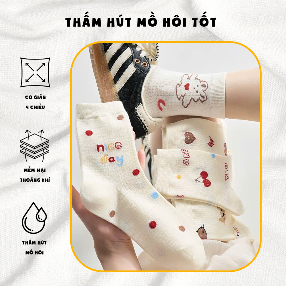 Tất vớ nữ be nhạt cổ lửng họa tiết dễ thương đáng yêu, chất liệu mềm mịn thoáng khí - Ekiu Shop