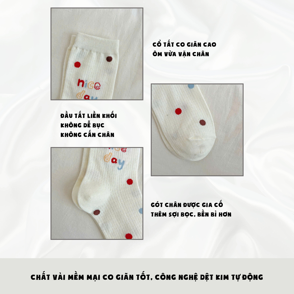 Tất vớ nữ be nhạt cổ lửng họa tiết dễ thương đáng yêu, chất liệu mềm mịn thoáng khí - Ekiu Shop