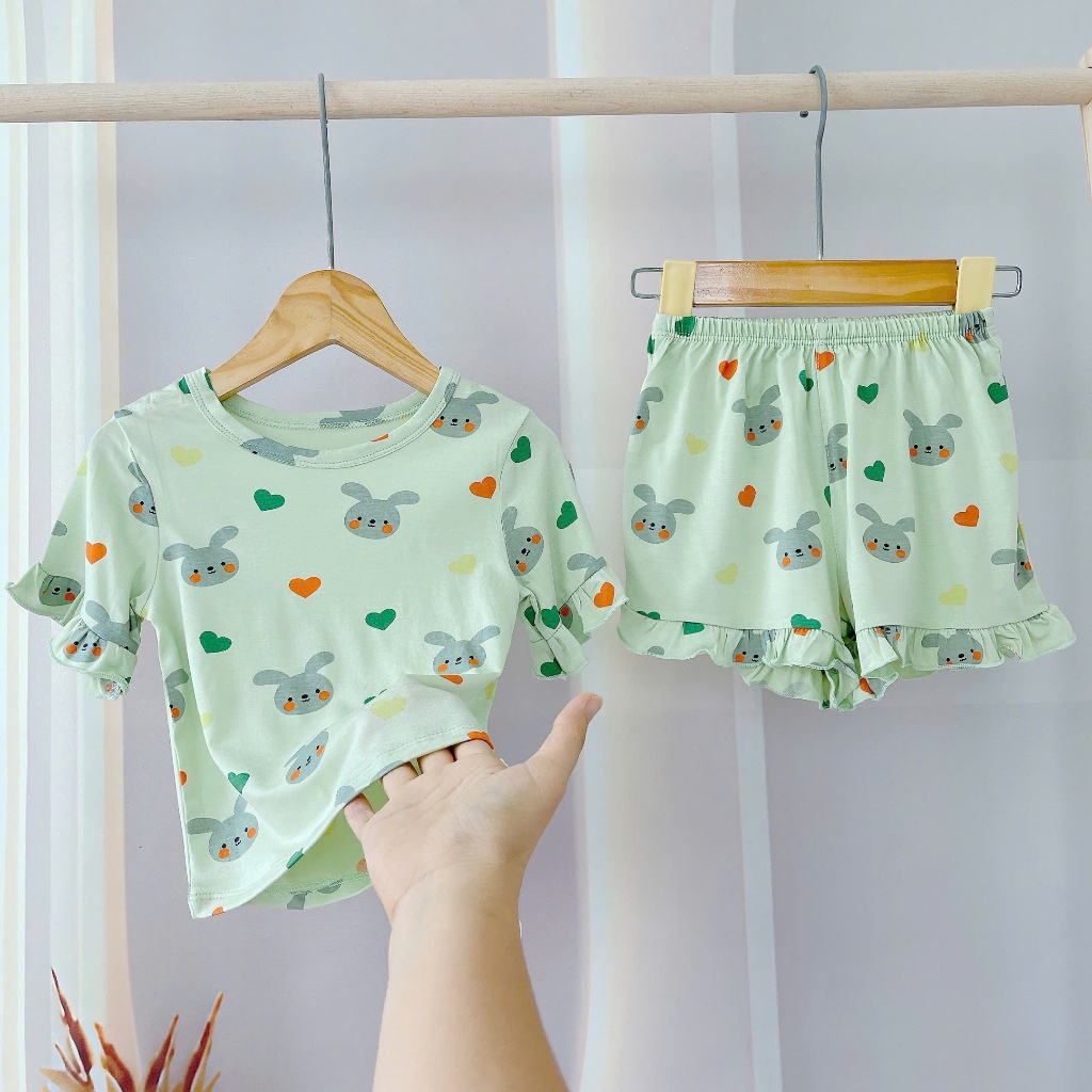 Bộ cộc bé gái sợi sồi Modal Lá Homewear A278 mềm mát lạnh, bộ đùi bé gái mặc hè