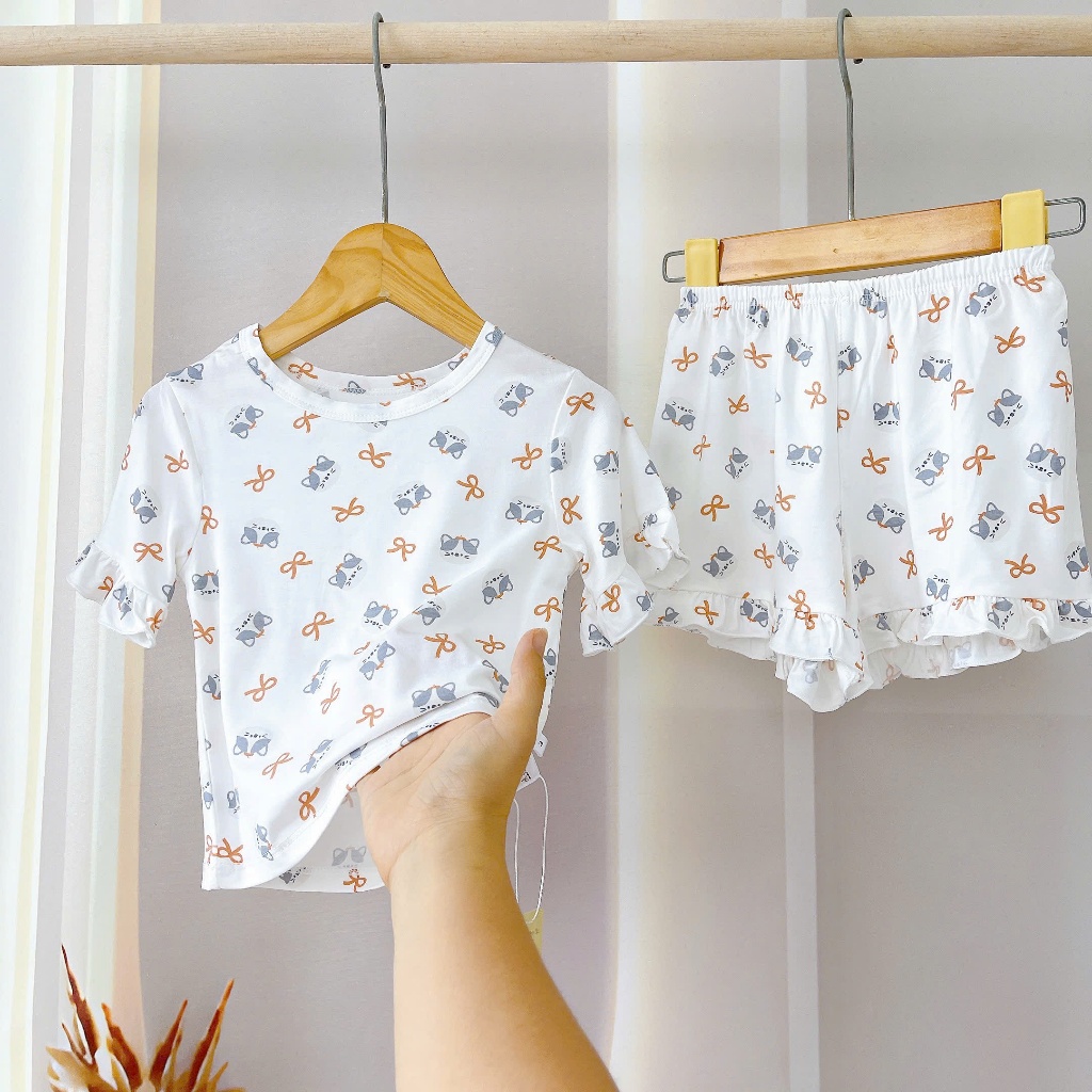 Bộ cộc bé gái sợi sồi Modal Lá Homewear A278 mềm mát lạnh, bộ đùi bé gái mặc hè