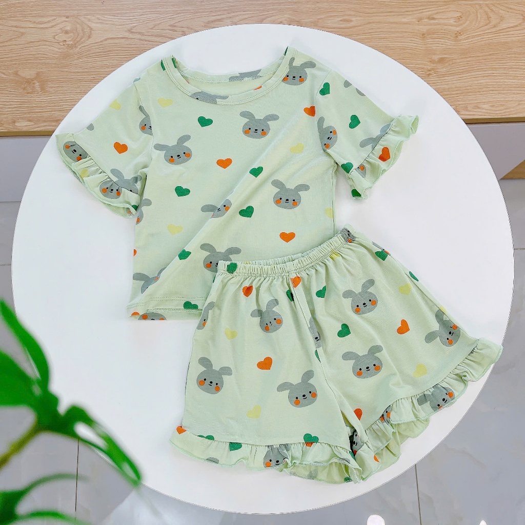 Bộ cộc bé gái sợi sồi Modal Lá Homewear A278 mềm mát lạnh, bộ đùi bé gái mặc hè