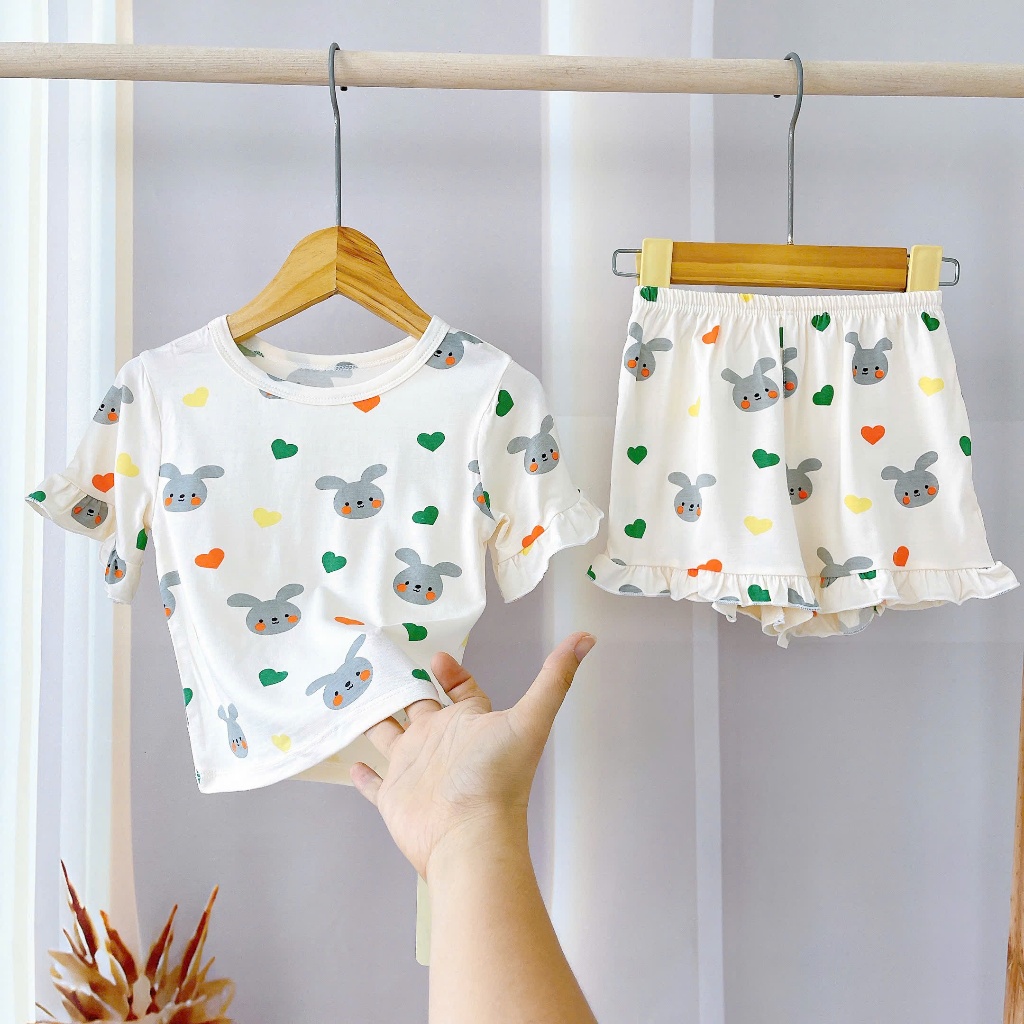 Bộ cộc bé gái sợi sồi Modal Lá Homewear A278 mềm mát lạnh, bộ đùi bé gái mặc hè