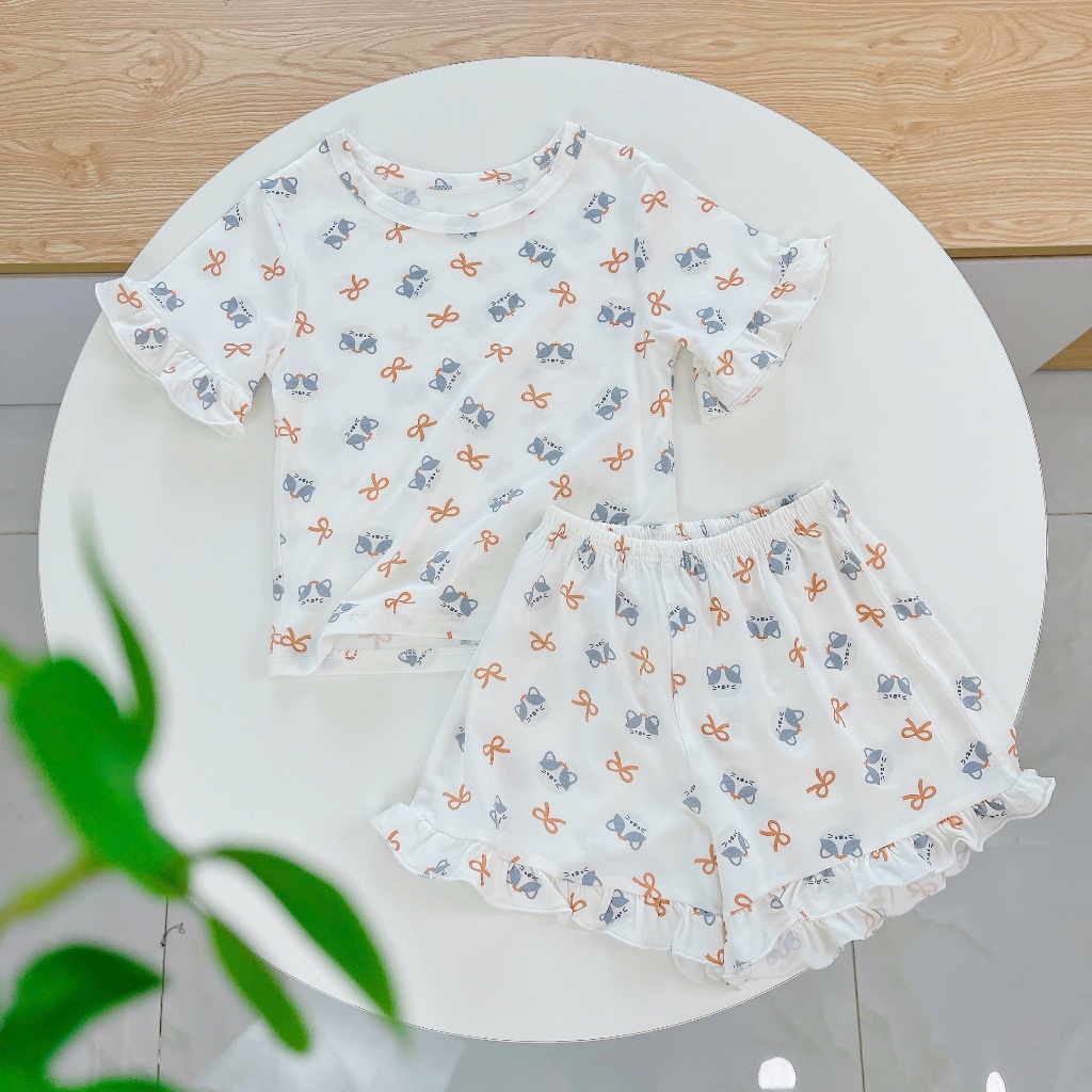 Bộ cộc bé gái sợi sồi Modal Lá Homewear A278 mềm mát lạnh, bộ đùi bé gái mặc hè