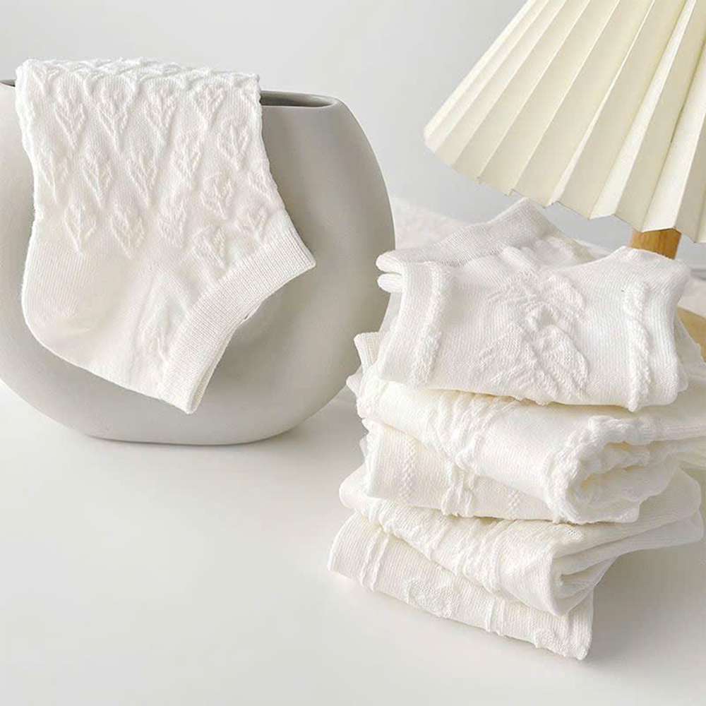 Tất vớ nữ cổ ngắn phong cách tiểu thu lolita dễ thương, họa tiết dệt nổi thoáng khí - Ekiu Shop