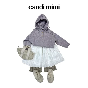 CANDI MIMI Áo khoác len tím sợi cao cấp có mũ - Phong cách Hàn Quốc