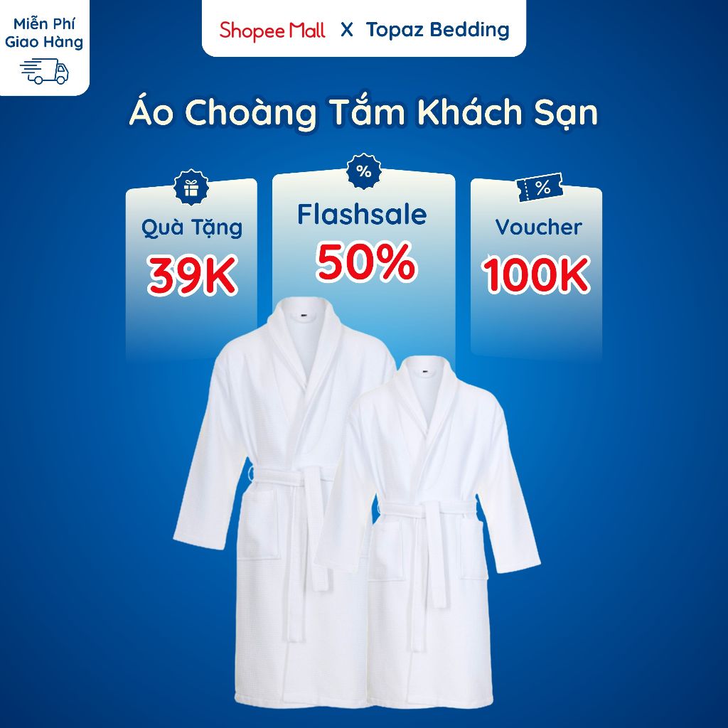 Áo choàng tắm tổ ong khách sạn TOPAZ cao cấp màu trắng chất liệu cotton siêu thấm hút sang trọng tiêu chuẩn khách sạn 5*