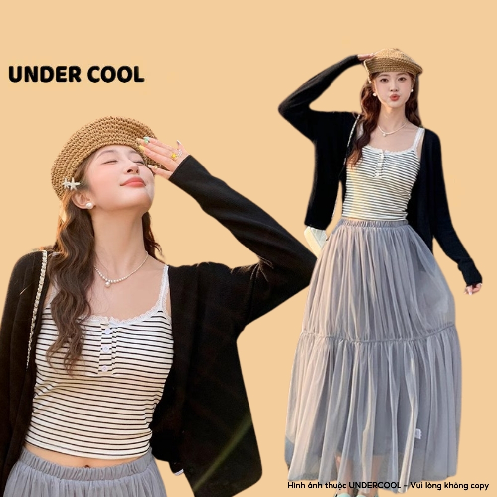 Áo Hai Dây Nữ Dáng Croptop UNDERCOOL Có Viền Ren Xinh Kiểu Dáng Ôm Body Dễ Phối Đồ Cài Nút Mặc Trong&Ngoài Đều Đẹp A2D34