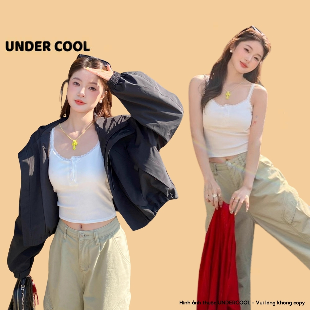Áo Hai Dây Nữ Dáng Croptop UNDERCOOL Có Viền Ren Xinh Kiểu Dáng Ôm Body Dễ Phối Đồ Cài Nút Mặc Trong&Ngoài Đều Đẹp A2D34