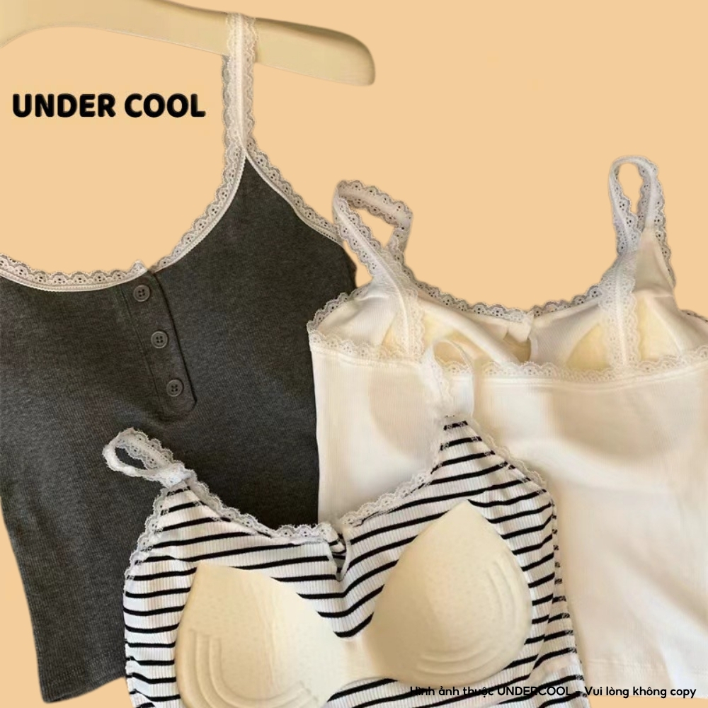 Áo Hai Dây Nữ Dáng Croptop UNDERCOOL Có Viền Ren Xinh Kiểu Dáng Ôm Body Dễ Phối Đồ Cài Nút Mặc Trong&Ngoài Đều Đẹp A2D34