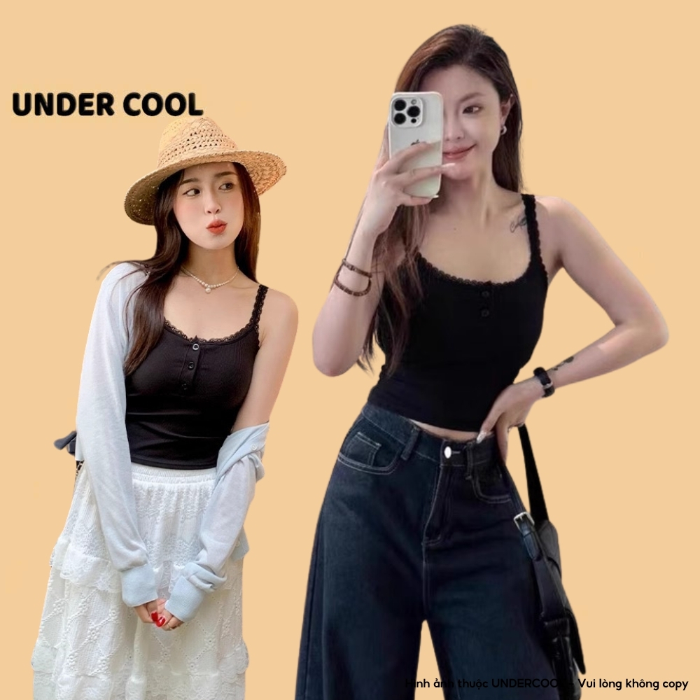 Áo Hai Dây Nữ Dáng Croptop UNDERCOOL Có Viền Ren Xinh Kiểu Dáng Ôm Body Dễ Phối Đồ Cài Nút Mặc Trong&Ngoài Đều Đẹp A2D34