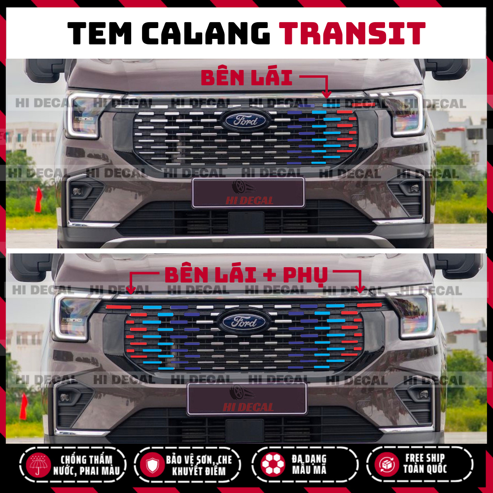 Tem calang Transit 2024 - 2025 PQ 3M, decal dán calang Transit trang trí tạo điểm nhấn cho xe