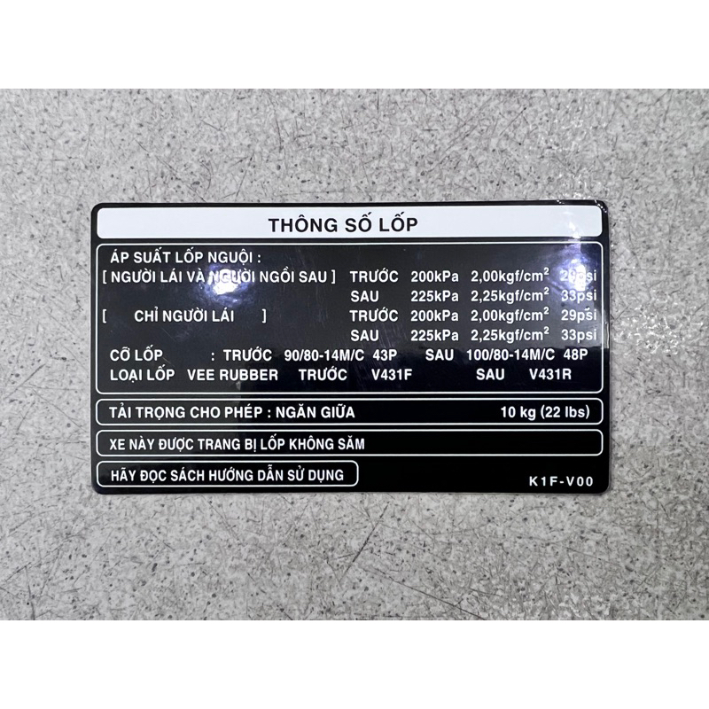 Tem thông số lốp air blade 125cc Zin chuẩn hãng