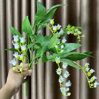 (Tặng Bình) Bình Hoa Giả Để Bàn - 5 Cành Hoa Linh Lan Decor trang trí phòng khách phòng ngủ - Cao 40cm