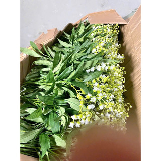 (Tặng Bình) Bình Hoa Giả Để Bàn - 5 Cành Hoa Linh Lan Decor trang trí phòng khách phòng ngủ - Cao 40cm