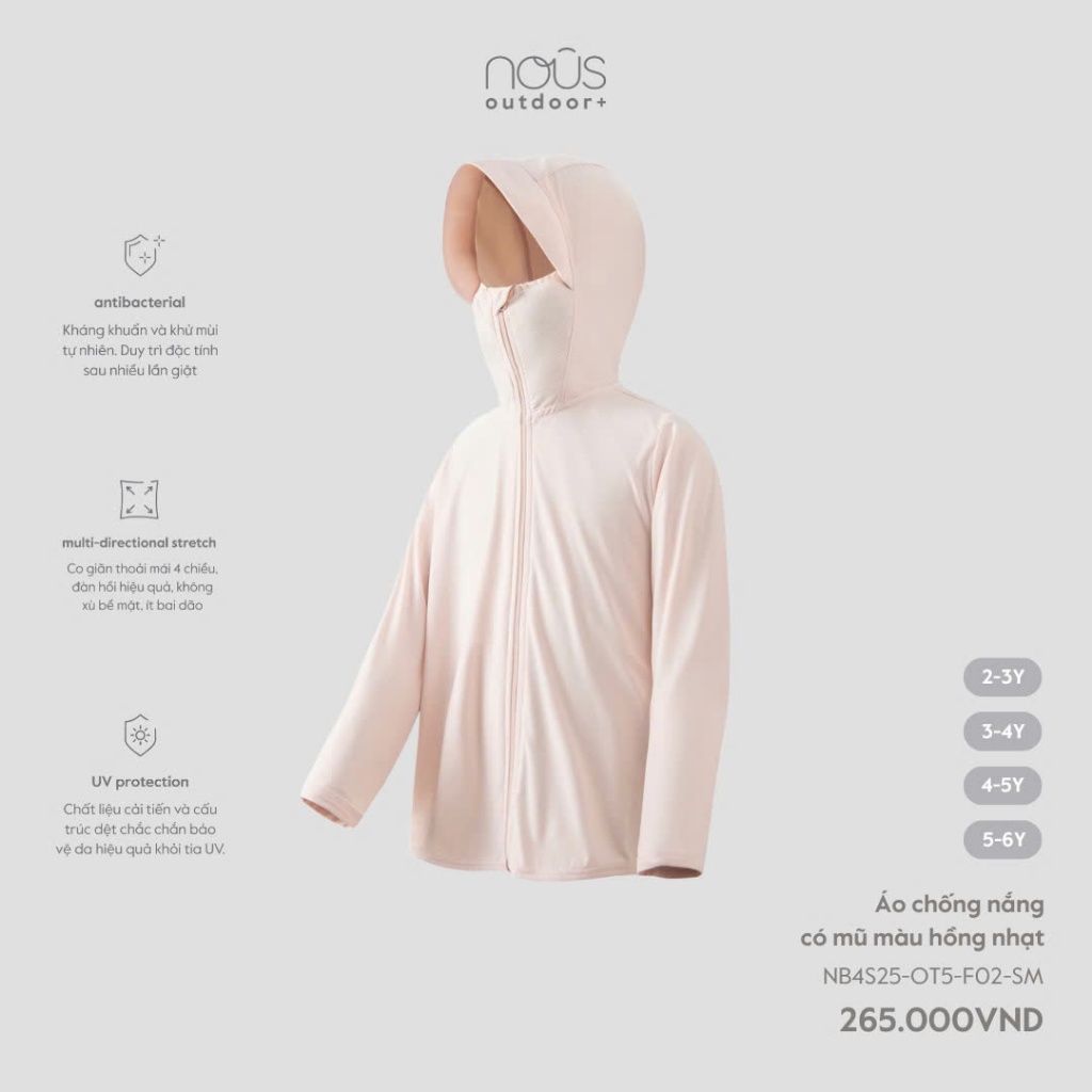 Nous Kid Áo khoác chống nắng UPF 50+ mềm mát bảo vệ cho bé trai bé gái từ 10.5-23kg