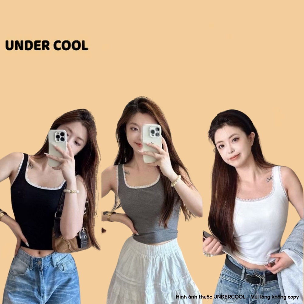 Áo 2 Dây Nữ Tanktop UNDERCOOL Thiết Kế Trẻ Trung Gợi Cảm Quấn Hút Dễ Phối Đồ Ren Viền Dáng Ngắn Thoáng Mát Co Giãn A2D35