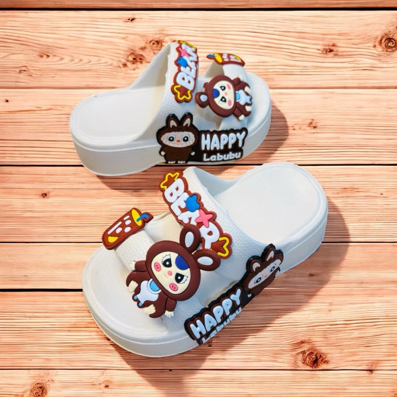 Dép bánh mì 2 quai đế cao 4 phân phối hình thỏ baby và thỏ labubu cho bé gái siêu nhẹ mềm êm chân
