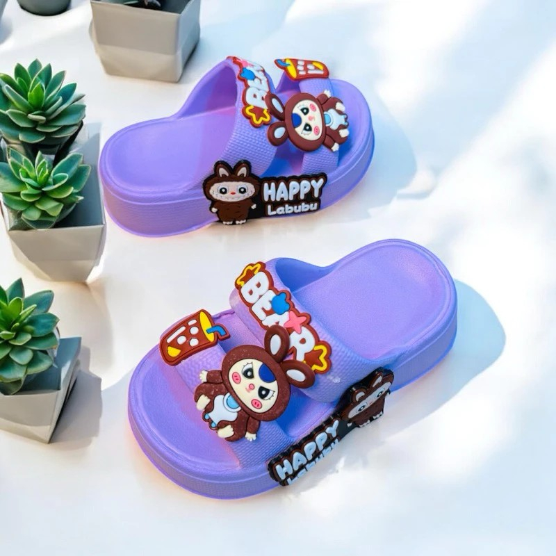 Dép bánh mì 2 quai đế cao 4 phân phối hình thỏ baby và thỏ labubu cho bé gái siêu nhẹ mềm êm chân