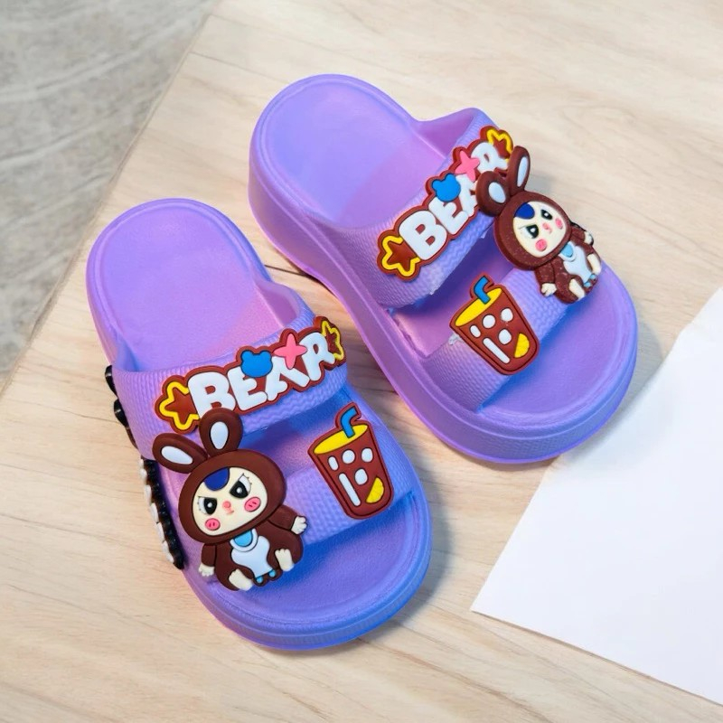 Dép bánh mì 2 quai đế cao 4 phân phối hình thỏ baby và thỏ labubu cho bé gái siêu nhẹ mềm êm chân