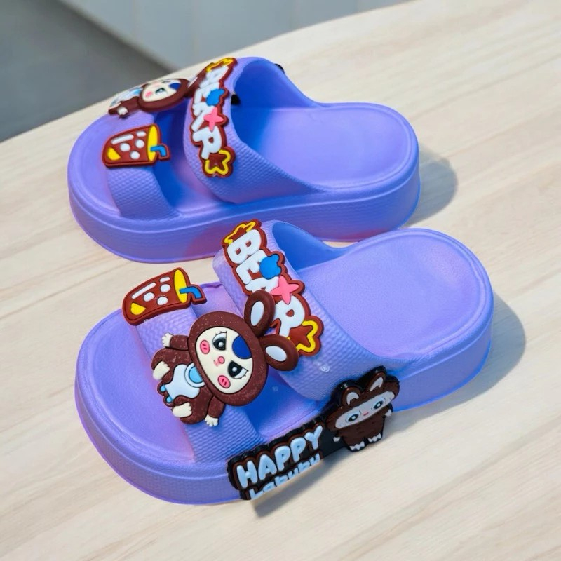 Dép bánh mì 2 quai đế cao 4 phân phối hình thỏ baby và thỏ labubu cho bé gái siêu nhẹ mềm êm chân